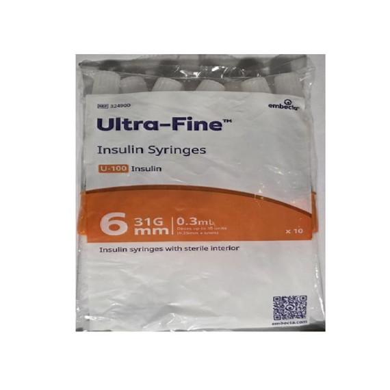 Buy Embecta Ultra Fine Insulin Syringe 0.3ml 31g 6mm Pack of 10 Syringes Ref 324900 Online Chemist Outlet