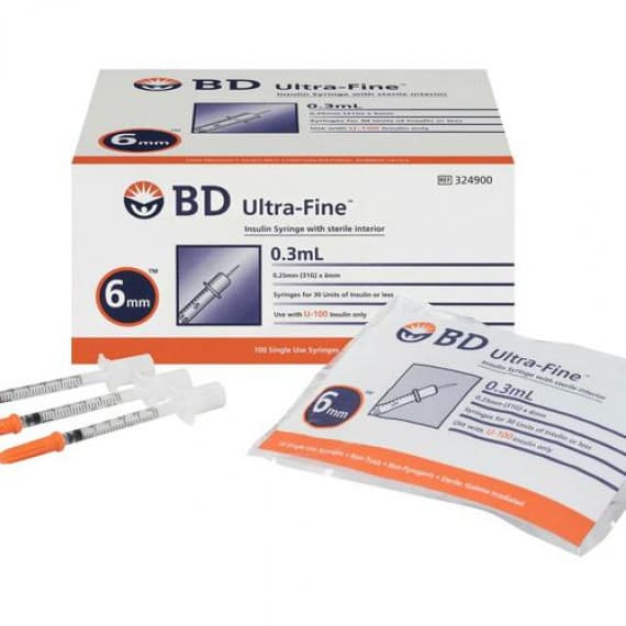 Buy BD Ultra Fine 0.3ml 0.25mm 31g X 6mm 324900 Single 10 Pack Or Box Of 100 Online Chemist Outlet