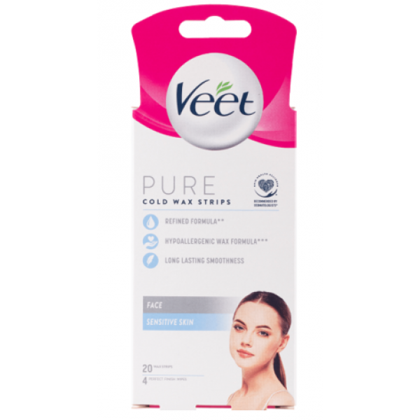 Buy Veet Pure Hair Removal Cold Wax Strips Face Sensitive Skin 20