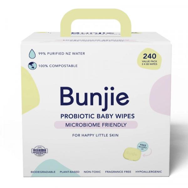 Bunjie Probiotic Baby Wipes 3 x 80 Pack