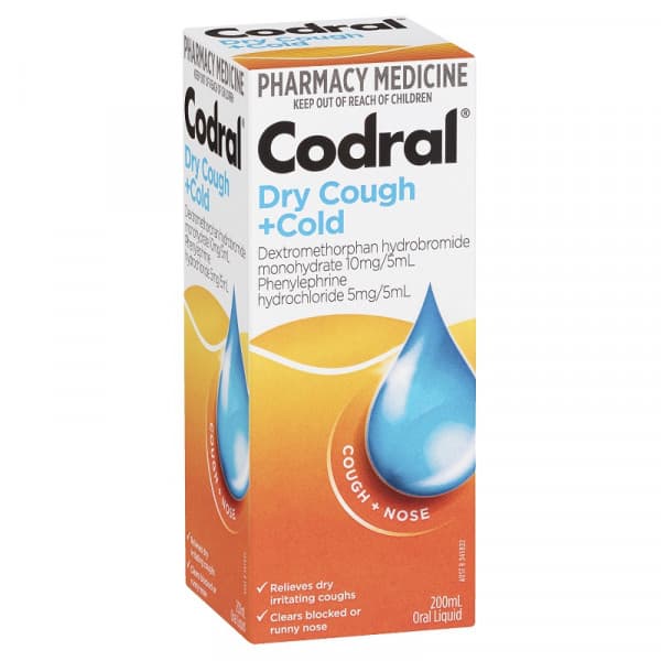 Buy Codral Dry Cough Plus Cold Oral Liquid Berry 200mL Online