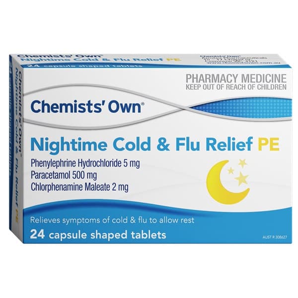 Buy Chemists Own Nightime Cold and Flu Relief PE 24 Tablets Online