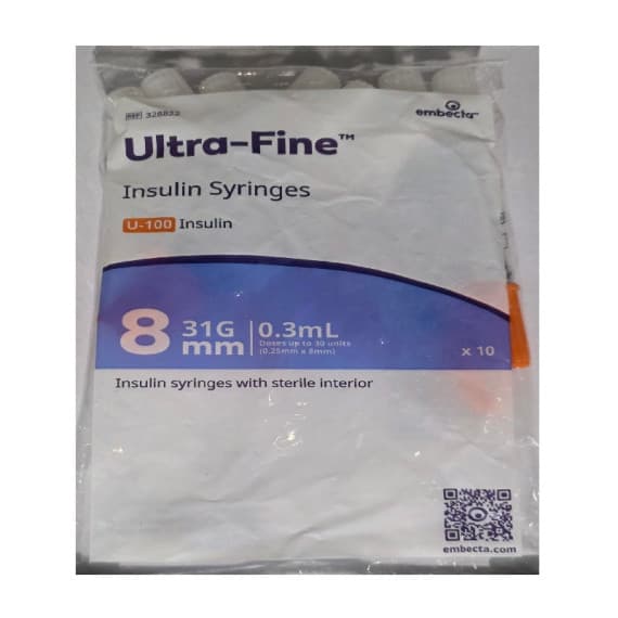 Buy BD Ultra Fine 0.3ml 0.25mm 31g X 8mm 328822 Single Pack 10 syringes Online Chemist Outlet